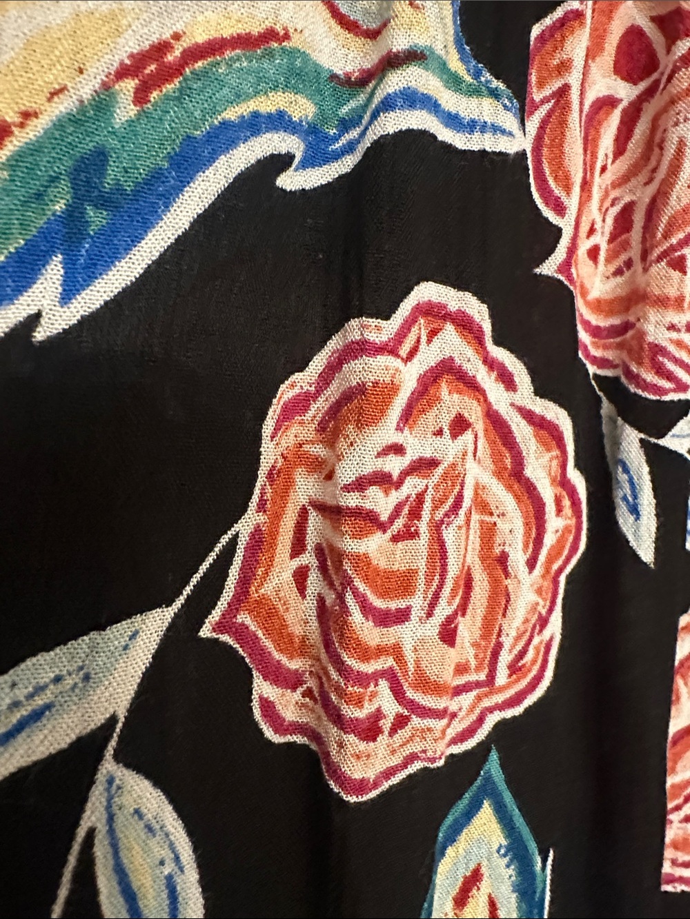 Roxy Black Floral Crisscross-Back Swim Coverup with Pink Blooms - Picture 4 of 9